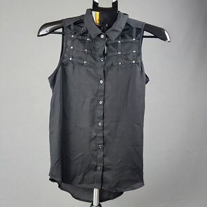 Rue 21 - Women's Sheer Sleveless Blouse w/Cutout Design-Black- Sz S